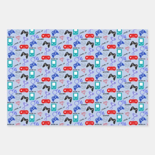 Gamer Video Icons Controller Pattern Fun Geschenkpapier Set (Vorderseite 2)