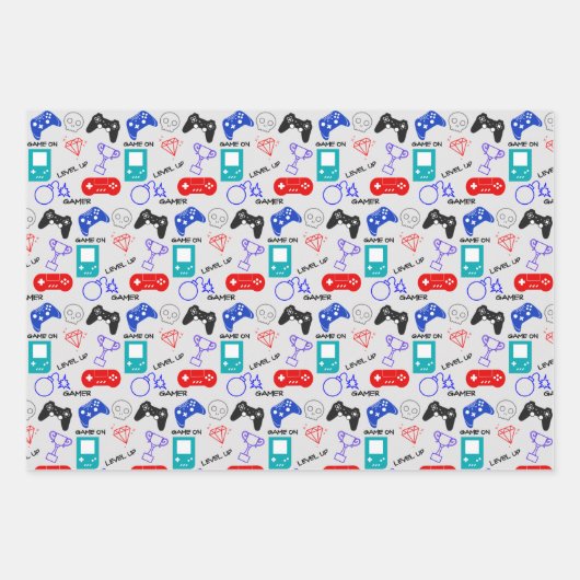 Gamer Video Icons Controller Pattern Fun Geschenkpapier Set (Vorderseite)