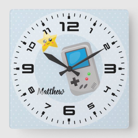 Gamer - wählen Sie Hintergrundfarbe Quadratische Wanduhr (Vorderseite)