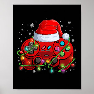 Gamer Weihnachten Videospiel Santa Hut Lichter Gam Poster