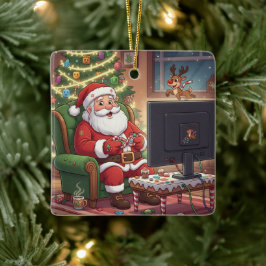 Gamer-Weihnachtsmann-Ornament Keramikornament
