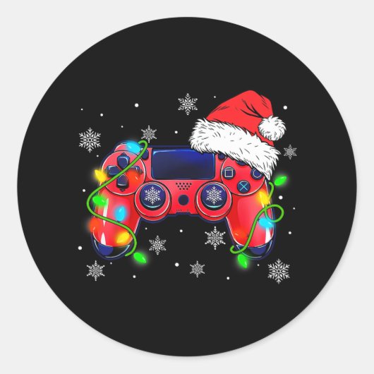 Gamer-Weihnachtsmannmütze-Gamer Runder Aufkleber (Vorderseite)