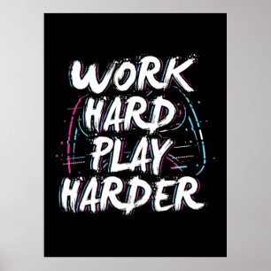 Gamer Word Hard Play Harder Poster