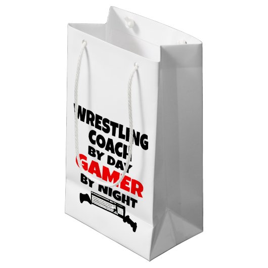 Gamer Wrestling Coach Kleine Geschenktüte (Vorderseite Schrägansicht)
