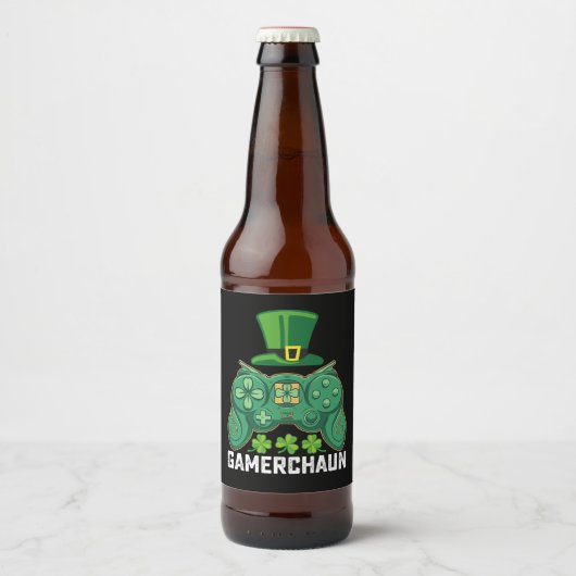 Gamerchaun Gamer Gaming Games St Patrick's Day Bierflaschenetikett (Vorderseite)