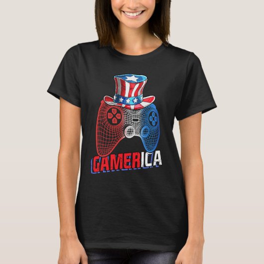 Gamerica 4th of July Video Game American Flag Uncl T-Shirt (Vorderseite)