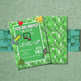 Gamer's Birthday Invitation Green Pixels Einladung