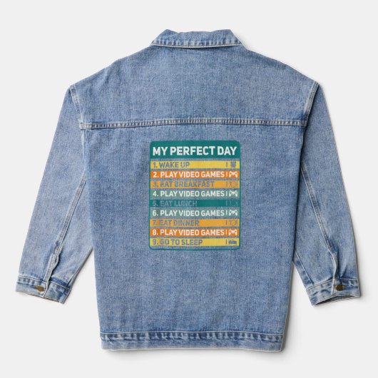 Gamers My Perfect Day Play Video Games Funny Gamer Jeansjacke (Rückseite)