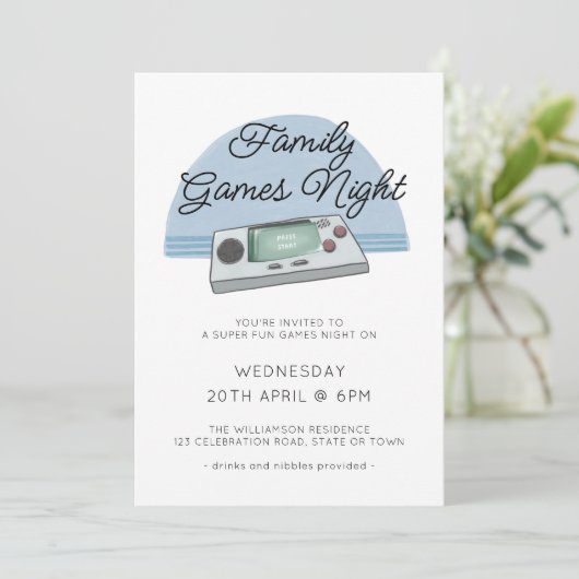 Games Night Gaming Console Gamer Einladung (Stehend Vorderseite)