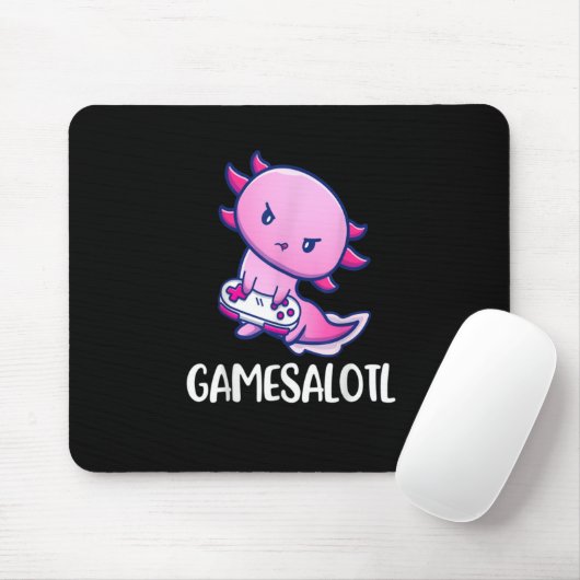 Gamesalotl Axolotl Cute Playing Video Game Mousepad (Mit Mouse)