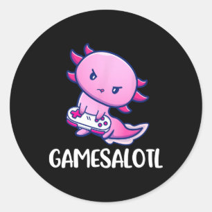 Gamesalotl Axolotl Cute Playing Video Game Runder Aufkleber