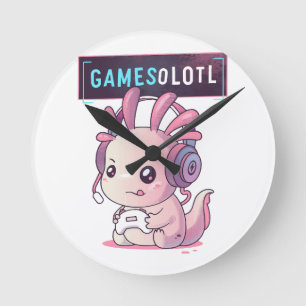 Gamesolotl - Axolotl-Spieler Runde Wanduhr
