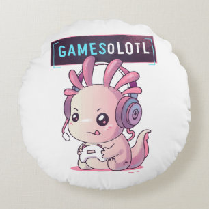 Gamesolotl - Axolotl-Spieler Rundes Kissen