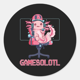 Gamesolotl Axolotl Video Gamer Kawaii Anime Gaming Runder Aufkleber