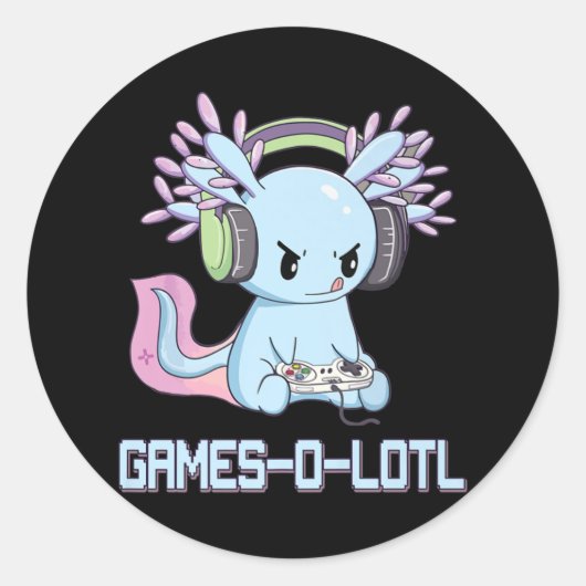 Gamesolotl Axolotl Video Gamer Kawaii Pastel Goth Runder Aufkleber (Vorderseite)