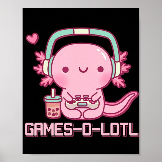 Gamesolotl Axolotl Video Games Kawaii Anime Gamer Poster (Vorne)