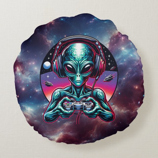 Gaming Alien Extraterrestrial sein Rundes Kissen (Rückseite)
