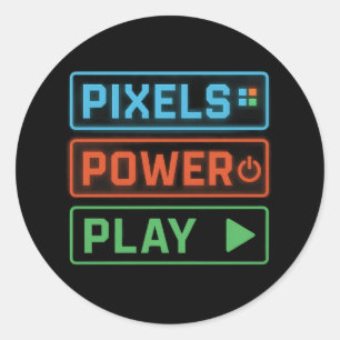 Gaming-Aufkleber – Pixels Power Play Gamer-Decals Runder Aufkleber