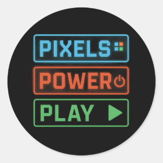 Gaming-Aufkleber – Pixels Power Play Gamer-Decals Runder Aufkleber