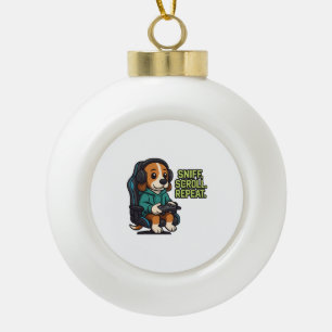 Gaming-Beagle-Cartoon-Kapuzenpullover-Gamer-Hunded Keramik Kugel-Ornament