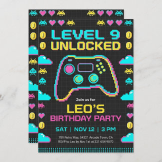 Gaming Birthday Invitation Retro Pixel Gamer Einladung