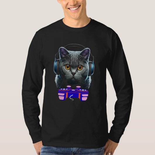 Gaming British Shorthair Cat Player Animal Video G T-Shirt (Vorderseite)