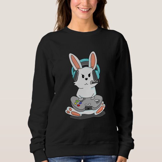 Gaming Bunny Player Headphone Gamepad Sweatshirt (Vorderseite)