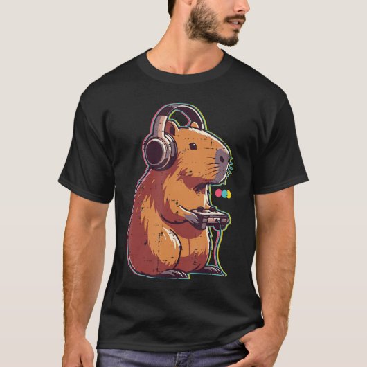 Gaming Capybara Cool Gamer Capy Rodent Men Boys Yo T-Shirt (Vorderseite)