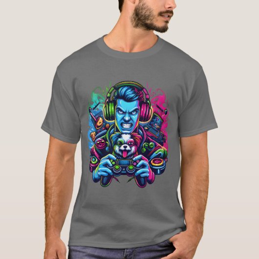 Gaming Co-Pilot - Dog Lover Gamer Art T-Shirt (Vorderseite)