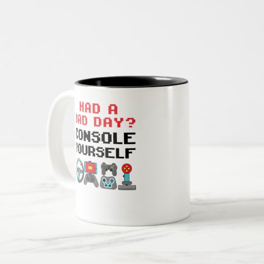 Gaming Console Funny Pub Gamer Video Games Player Zweifarbige Tasse (Vorderseite Links)