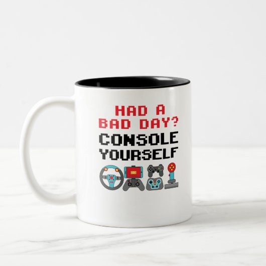 Gaming Console Funny Pub Gamer Video Games Player Zweifarbige Tasse (Links)
