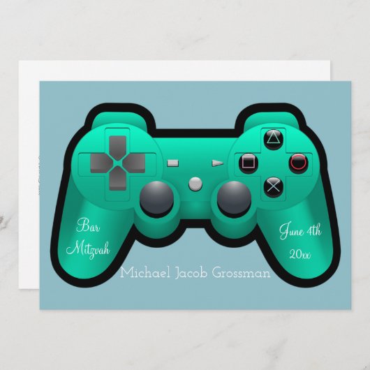 Gaming, Controller, Bar Mitzvah, Einladung (Vorne/Hinten)