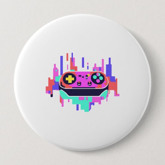 Gaming controller pixelated badge 10cm button (Vorderseite)