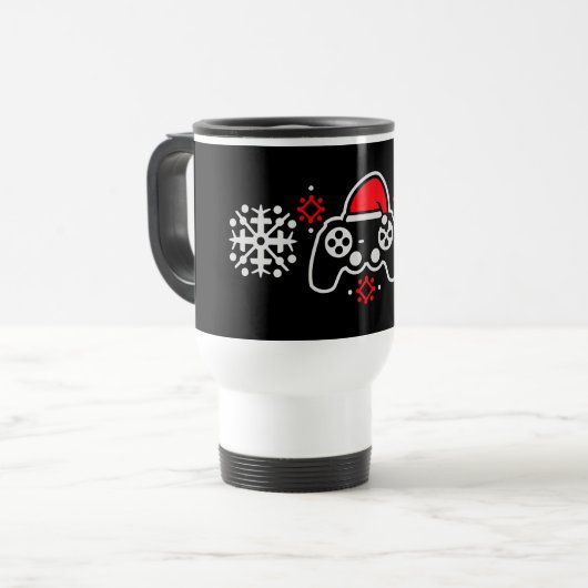 Gaming Controller Santa Hat Christmas Snowflakes Reisebecher (Vorderseite Links)
