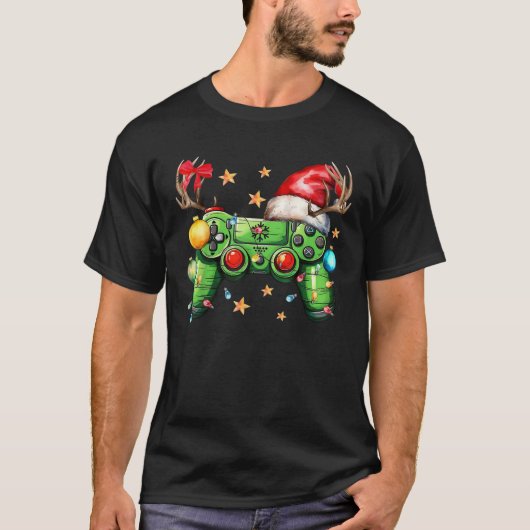 Gaming Controller Santa Hat Reindeer Christmas Gam T-Shirt (Vorderseite)
