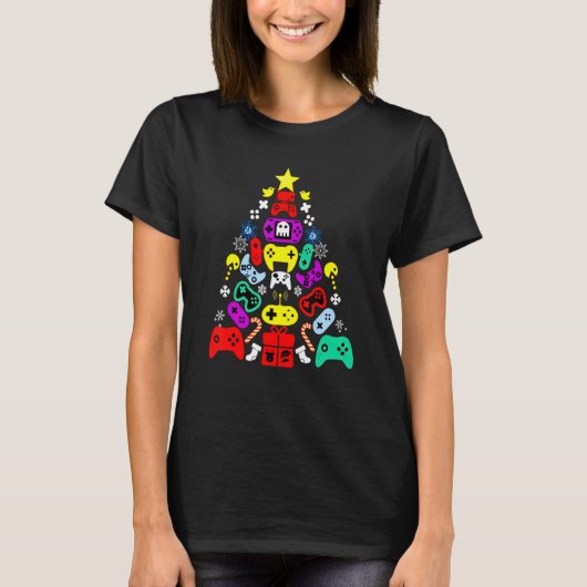 Gaming Controller Weihnachtsbaum Familie Matching T-Shirt (Vorderseite)