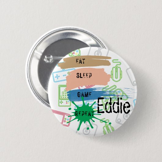 Gaming: EAT SLEEP GAME REPEAT - Name anpassen Button (Vorne & Hinten)