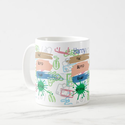 Gaming EAT SLEEP GAME REPEAT - Text anpassen Kaffeetasse (Vorderseite Links)