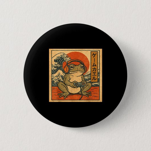 Gaming Frog Art Ukiyo-e Japanese Gamer Anime Men W Button (Vorderseite)