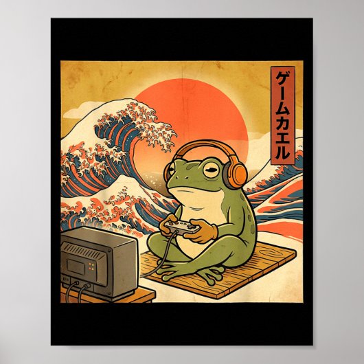 Gaming Frog Art Ukiyo-e Japanese Gamer Anime Men W Poster (Vorne)