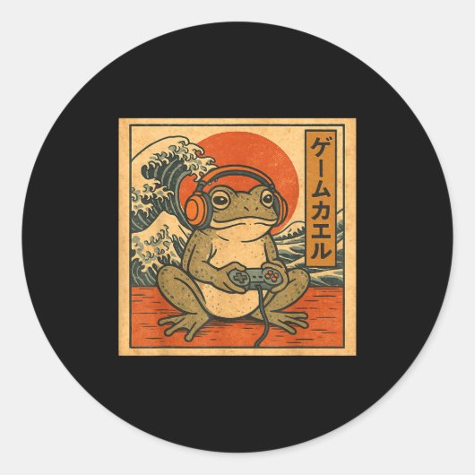 Gaming Frog Art Ukiyo-e Japanese Gamer Anime Men W Runder Aufkleber (Vorderseite)