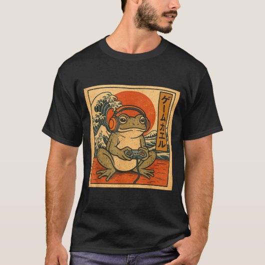 Gaming Frog Art Ukiyo-e Japanese Gamer Anime Men W T-Shirt (Vorderseite)