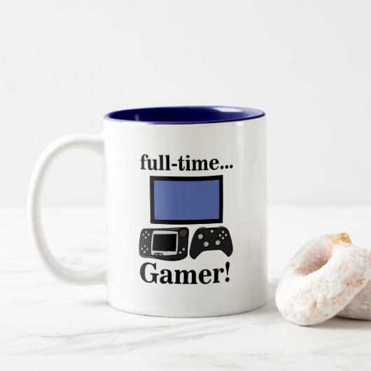 Gaming Gamer Funny Zweifarbige Tasse (Mit Donut)