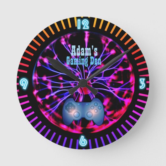 GAMING Gamers DEN Room Clock Neon individuell anpa Runde Wanduhr (Vorderseite)