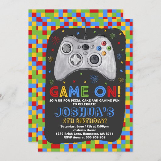 Gaming Geburtstag Einladung Video Game Geburtstag (Vorne/Hinten)