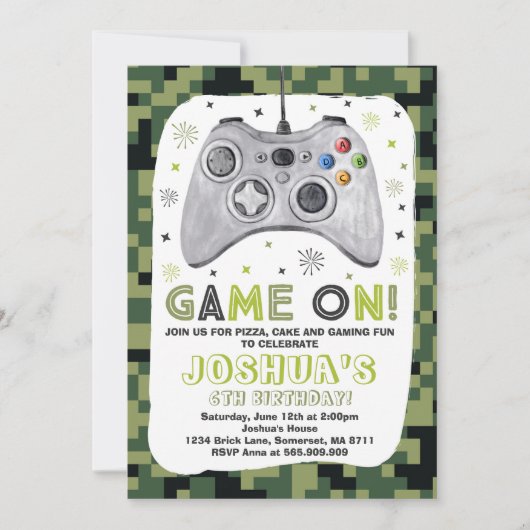 Gaming Geburtstag Einladung Video Game Geburtstag (Vorderseite)