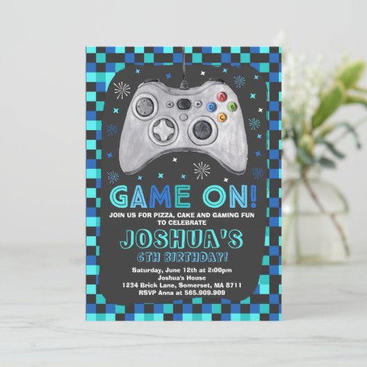Gaming Geburtstag Einladung Video Spiel Geburtstag (Stehend Vorderseite)