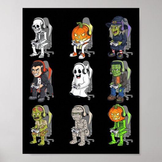 Gaming Halloween Skeleton Vampire Gamer Zombie Boy Poster (Vorne)