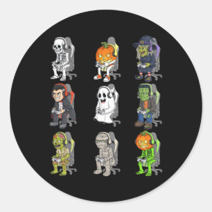 Gaming Halloween Skeleton Vampire Gamer Zombie Boy Runder Aufkleber