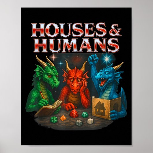 Gaming Houses And Humans Funny Game Rpg Gamer Men  Poster (Vorne)